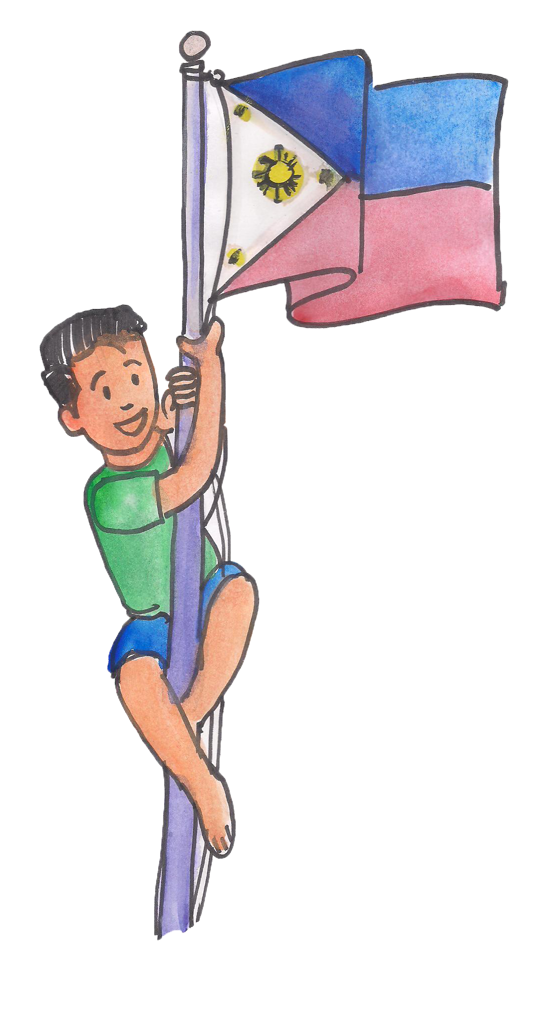 boy climbing flagpole